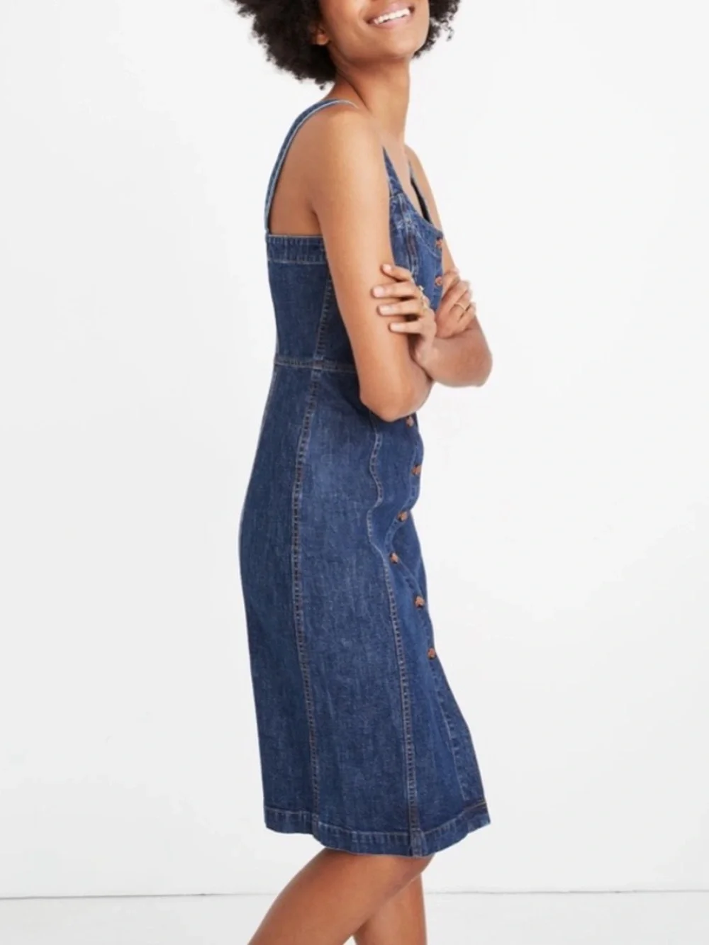 Madewell Sleeveless Button-Front Denim Midi Dress in Dark Blue-0 - Picture 2 of 7